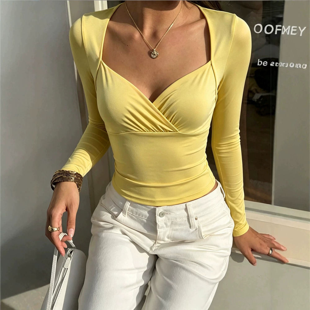 Zara Cross Front Ruffle Long Sleeve Crop Top Slim Fit